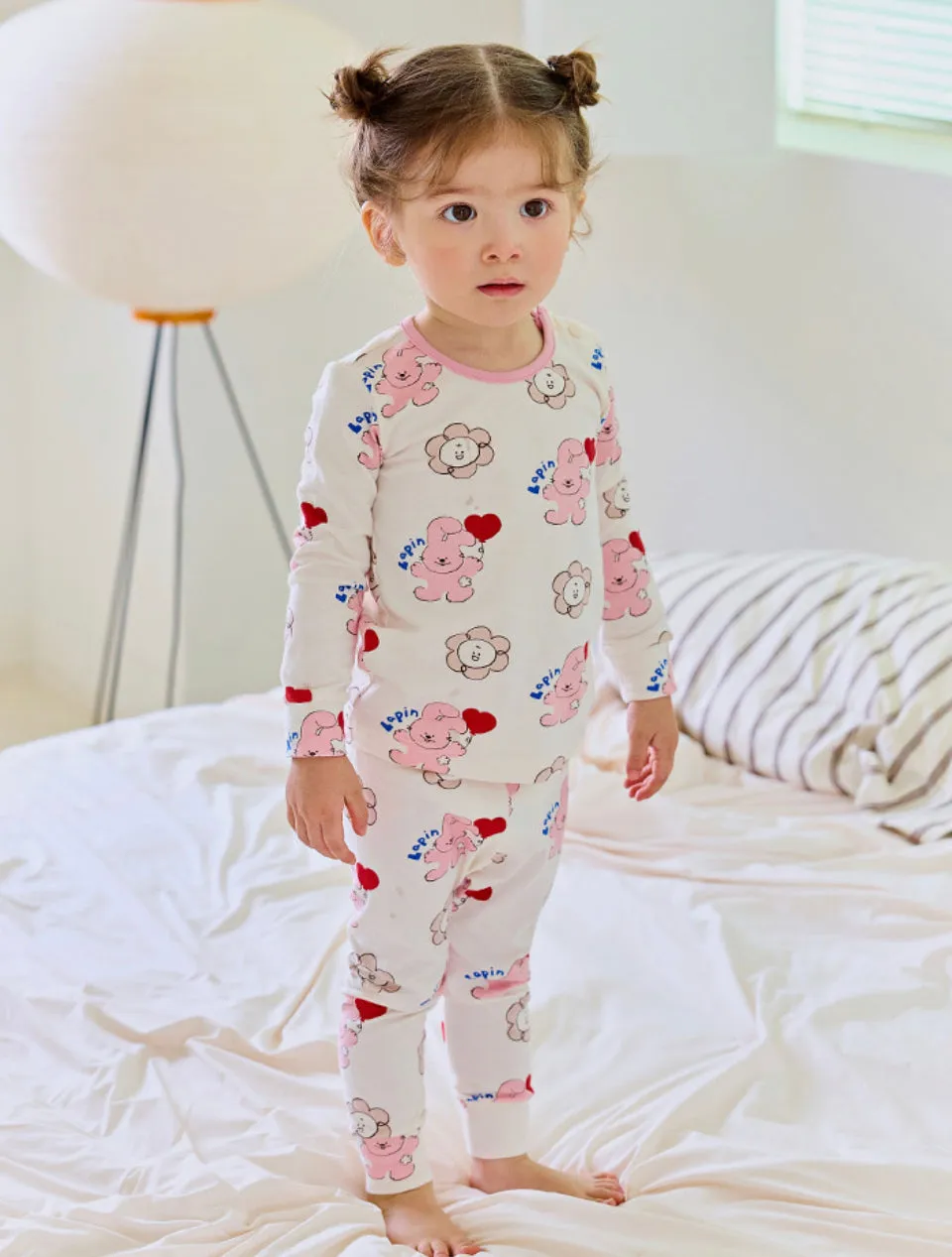 Single Spandex Fabric  Pajamas set-Pink Bunny