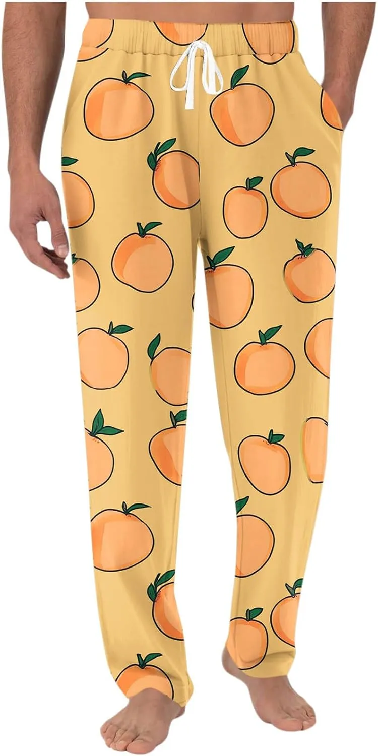 Sinzelimin Men's Pajamas Pants Fashion Print Baggy Comfy Casual Home Trouser Lace up Elastic Waist Wide Leg Sweatpant