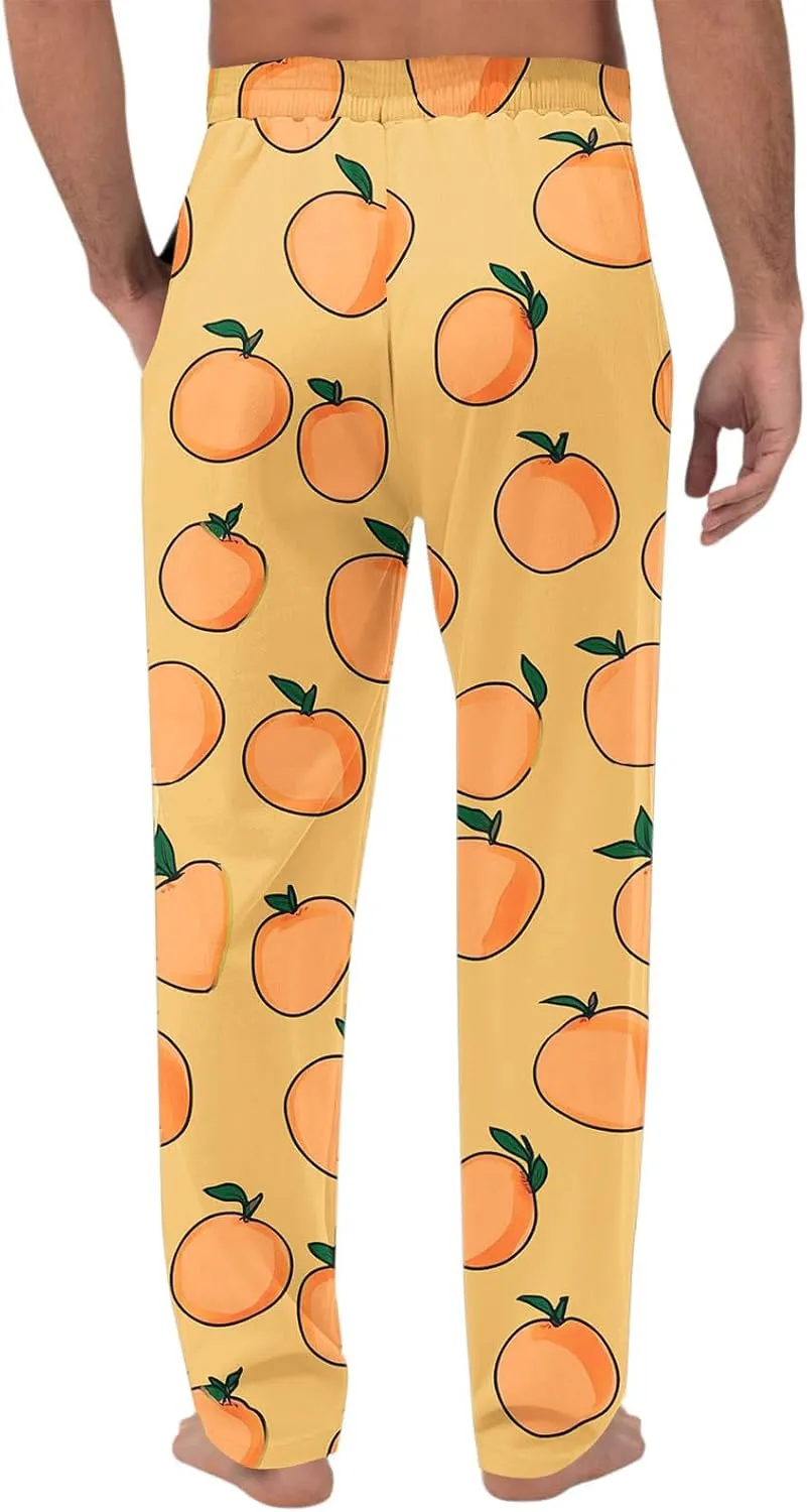 Sinzelimin Men's Pajamas Pants Fashion Print Baggy Comfy Casual Home Trouser Lace up Elastic Waist Wide Leg Sweatpant