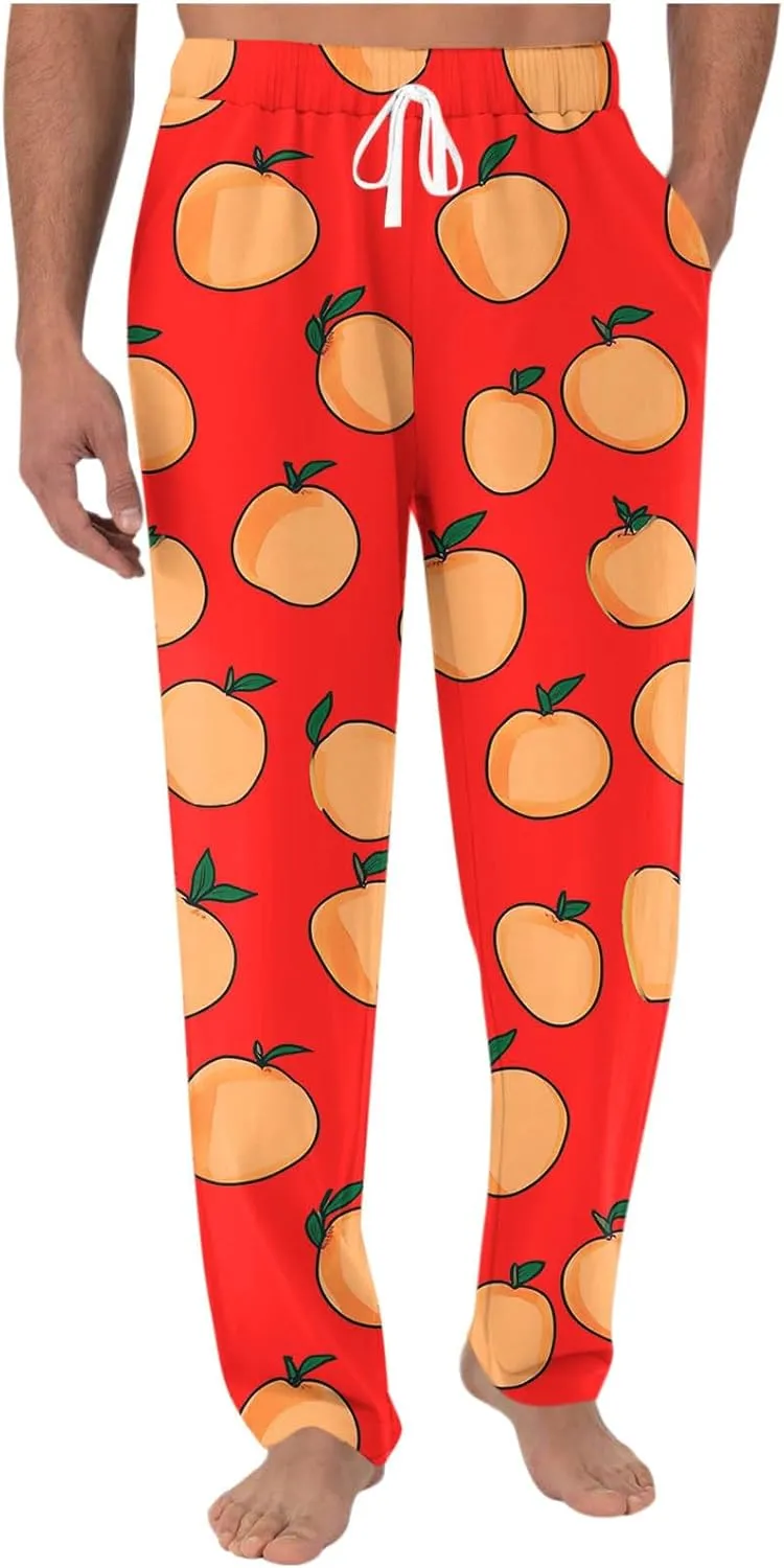 Sinzelimin Men's Pajamas Pants Fashion Print Baggy Comfy Casual Home Trouser Lace up Elastic Waist Wide Leg Sweatpant