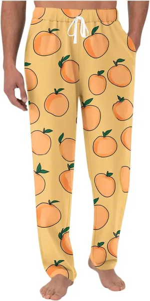 Sinzelimin Men's Pajamas Pants Fashion Print Baggy Comfy Casual Home Trouser Lace up Elastic Waist Wide Leg Sweatpant
