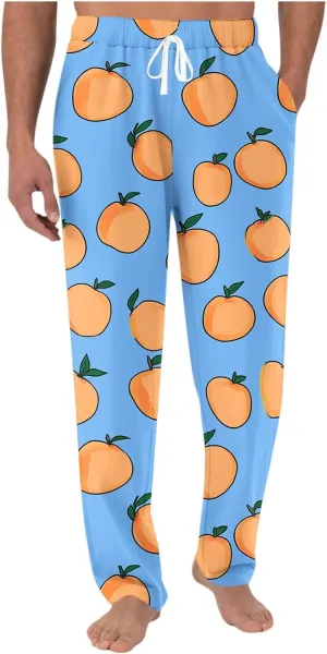 Sinzelimin Men's Pajamas Pants Fashion Print Baggy Comfy Casual Home Trouser Lace up Elastic Waist Wide Leg Sweatpant