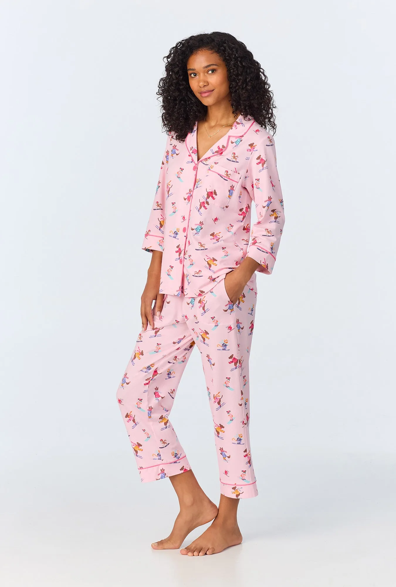 Ski Season 3/4 Sleeve Classic Stretch Jersey Cropped PJ Set