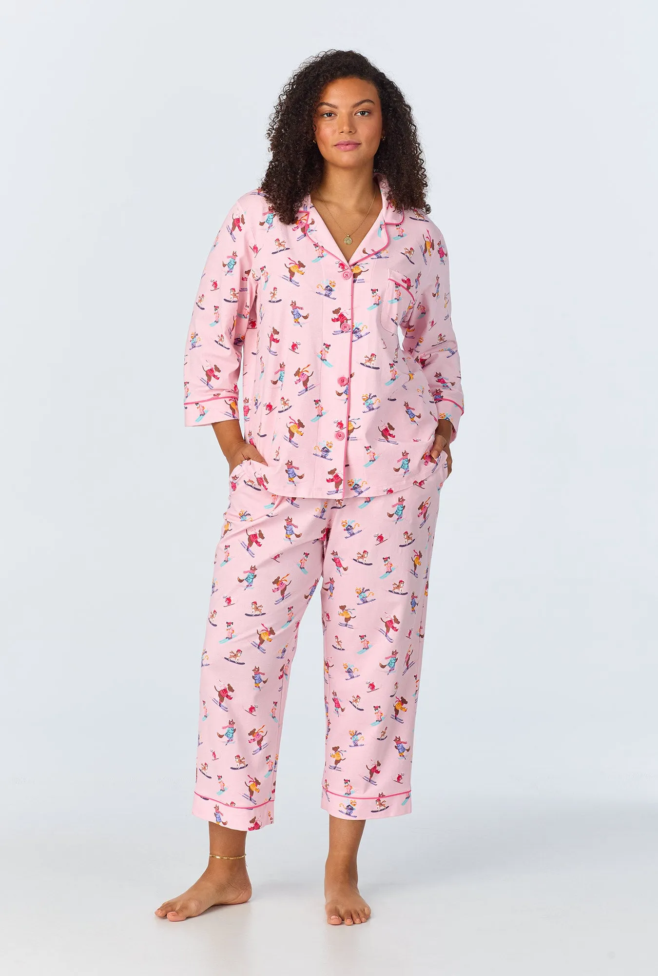 Ski Season 3/4 Sleeve Classic Stretch Jersey Cropped PJ Set