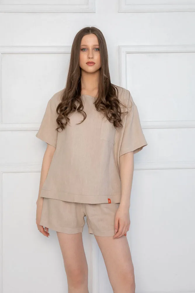 Sofa Killer beige linen women lounge wear set