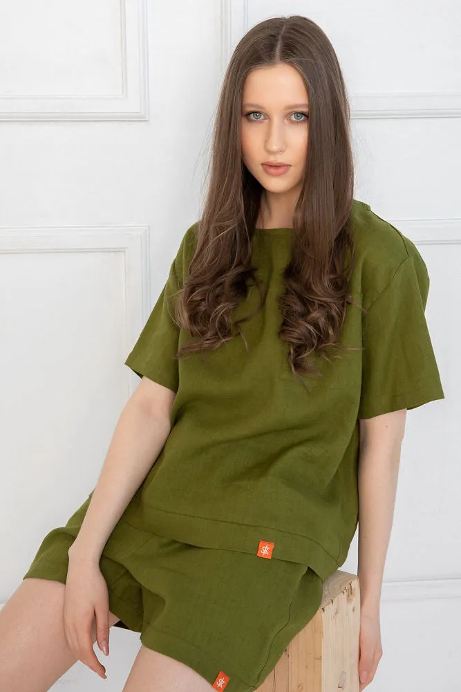 Sofa Killer beige linen women lounge wear set