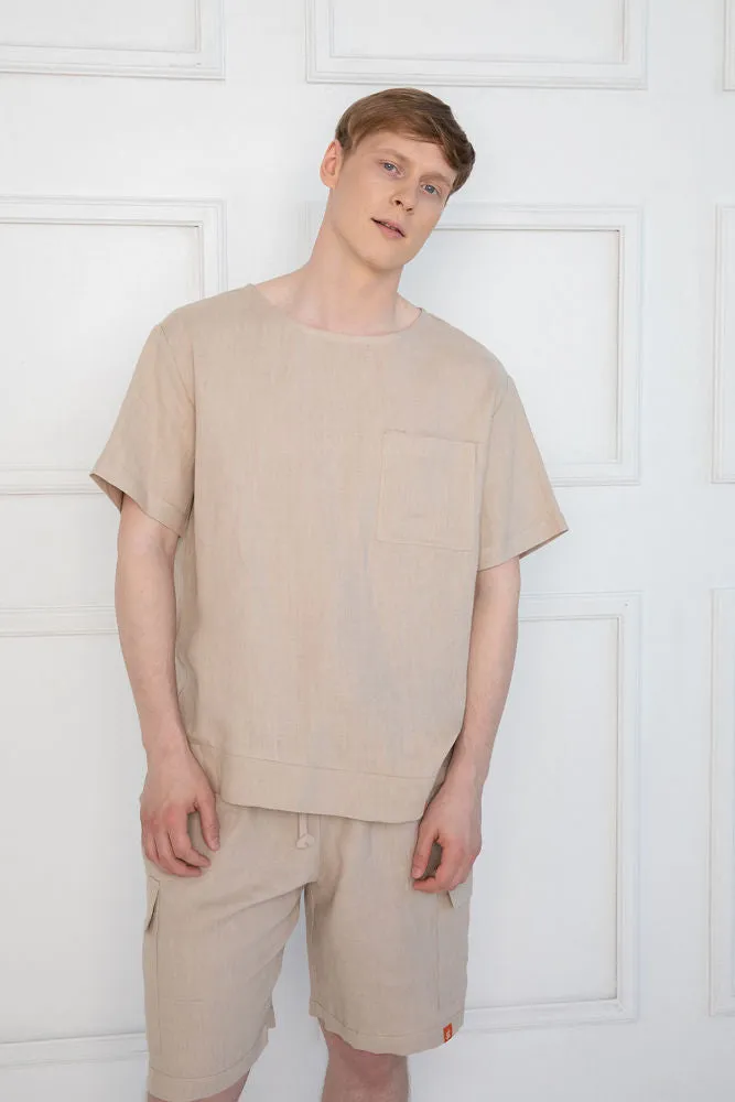 Sofa Killer dark blue linen men lounge wear set with shorts