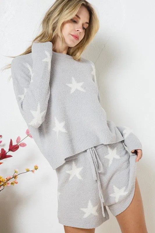 Soft Long Sleeve Star Pattern Two Piece Set
