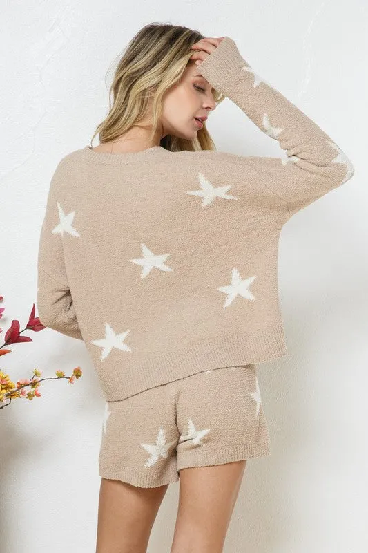 Soft Long Sleeve Star Pattern Two Piece Set