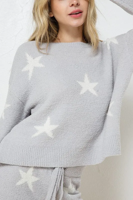 Soft Long Sleeve Star Pattern Two Piece Set