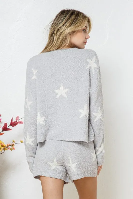 Soft Long Sleeve Star Print Top and Short Set **This item has free shipping.**