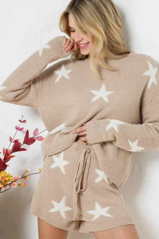 Soft Long Sleeve Star Print Top and Short Set **This item has free shipping.**