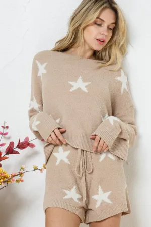 Soft Long Sleeve Star Print Top and Short Set **This item has free shipping.**