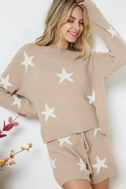 Soft Long Sleeve Star Print Top and Short Set **This item has free shipping.**