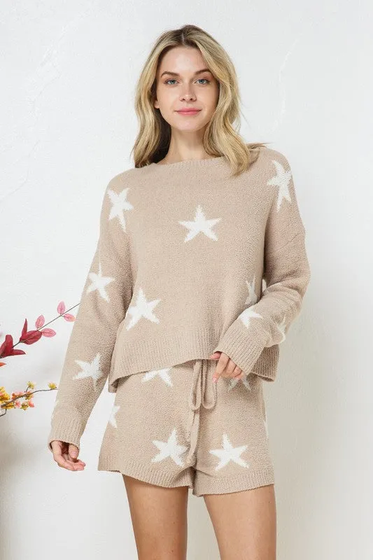 Soft Long Sleeve Star Print Top and Short Set **This item has free shipping.**