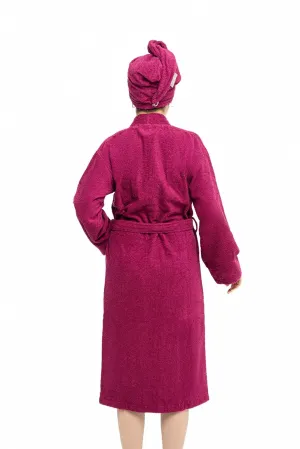 Soley Women's Burgundy Maida Extra Soft 100% Cotton Hair Cap & Bathrobe