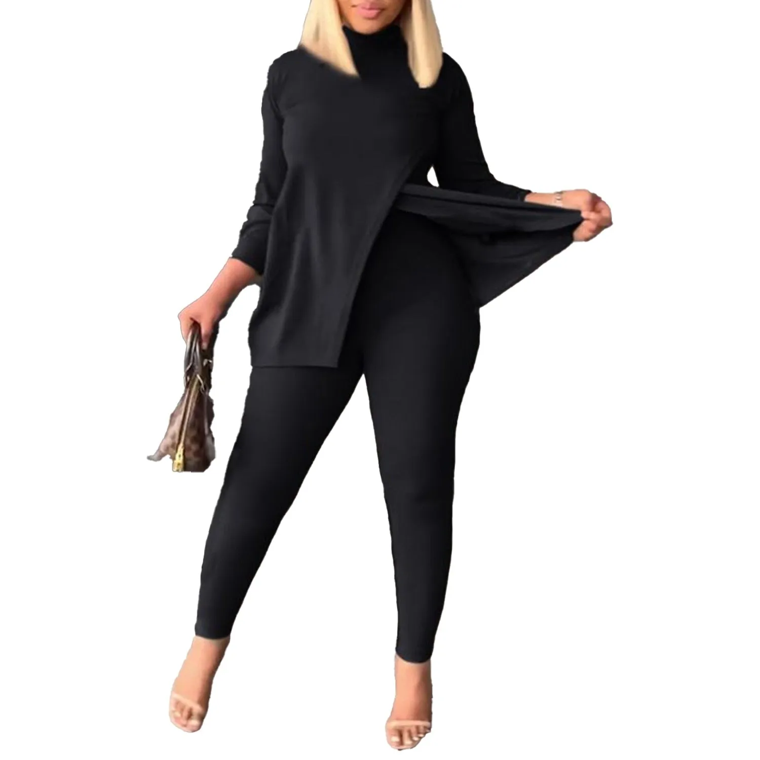Solid Color Long Sleeve Casual Legging Set