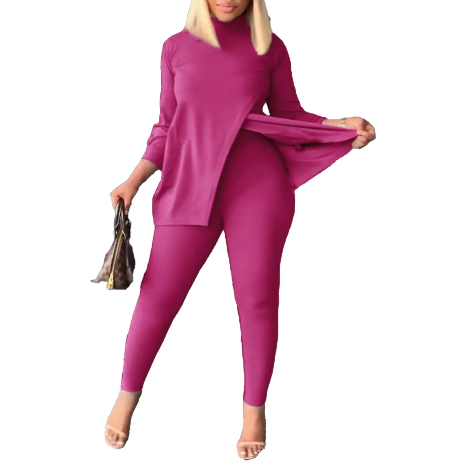 Solid Color Long Sleeve Casual Legging Set