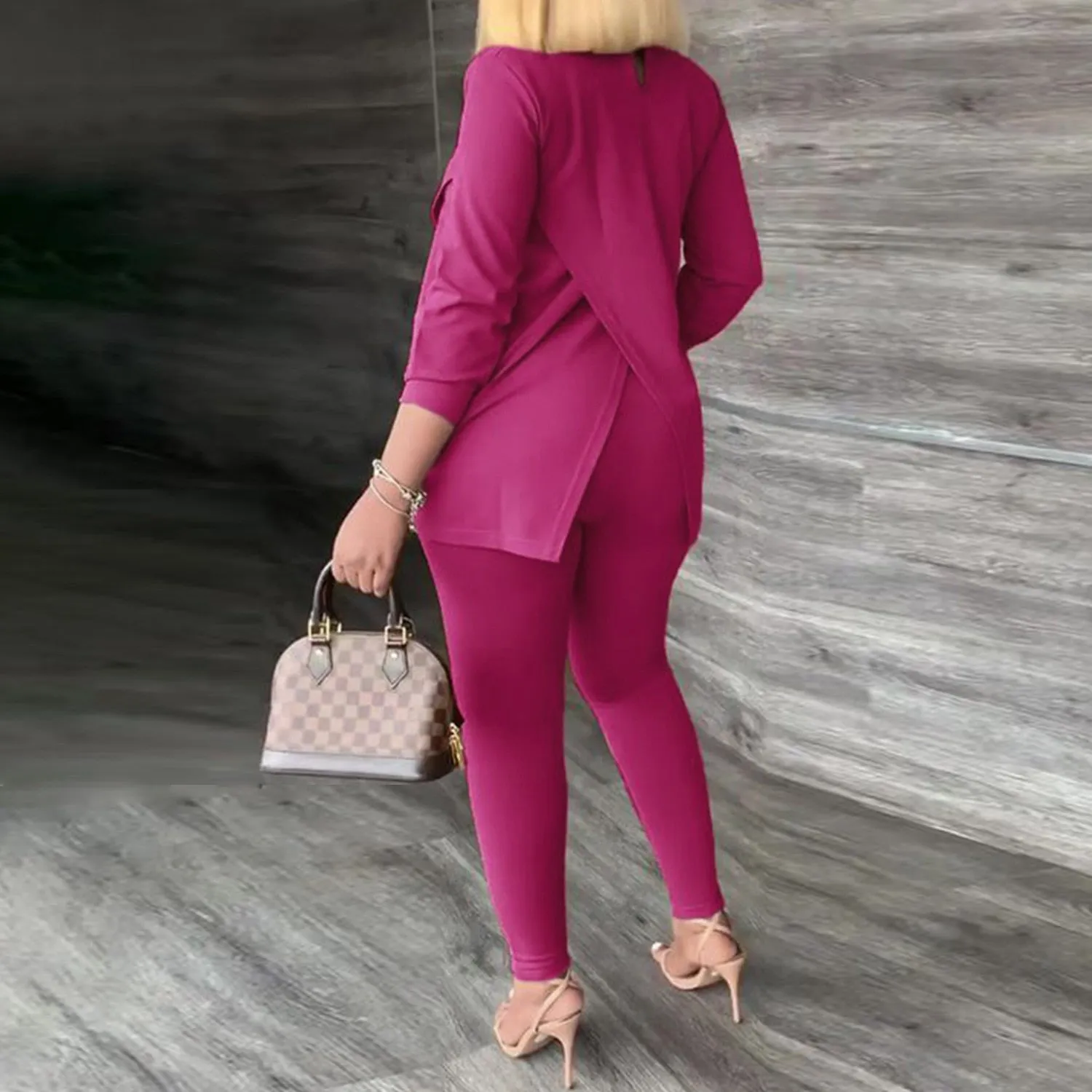 Solid Color Long Sleeve Casual Legging Set