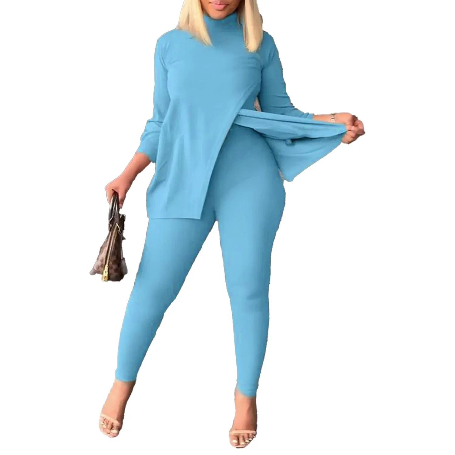 Solid Color Long Sleeve Casual Legging Set