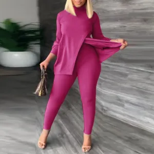 Solid Color Long Sleeve Casual Legging Set