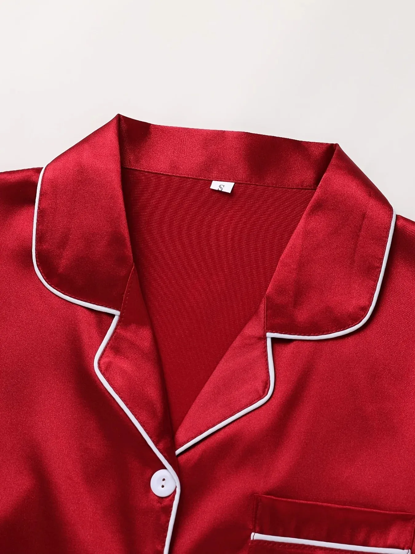 Solid Pajama Set Long Sleeve Button Up Lapel Top & Pants Pj Set Women's Sleepwear & Loungewear