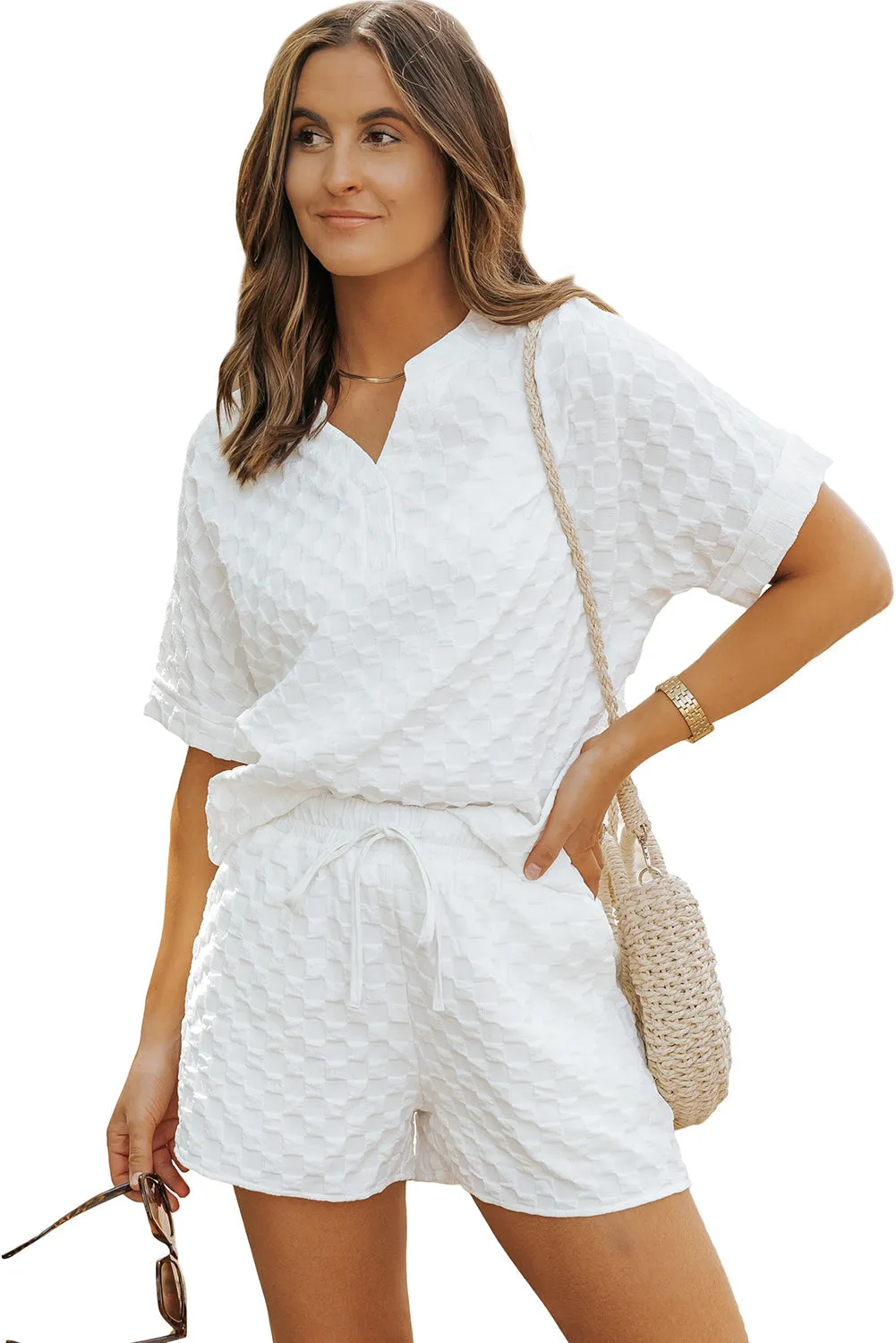 Split Neck Top and Shorts Set