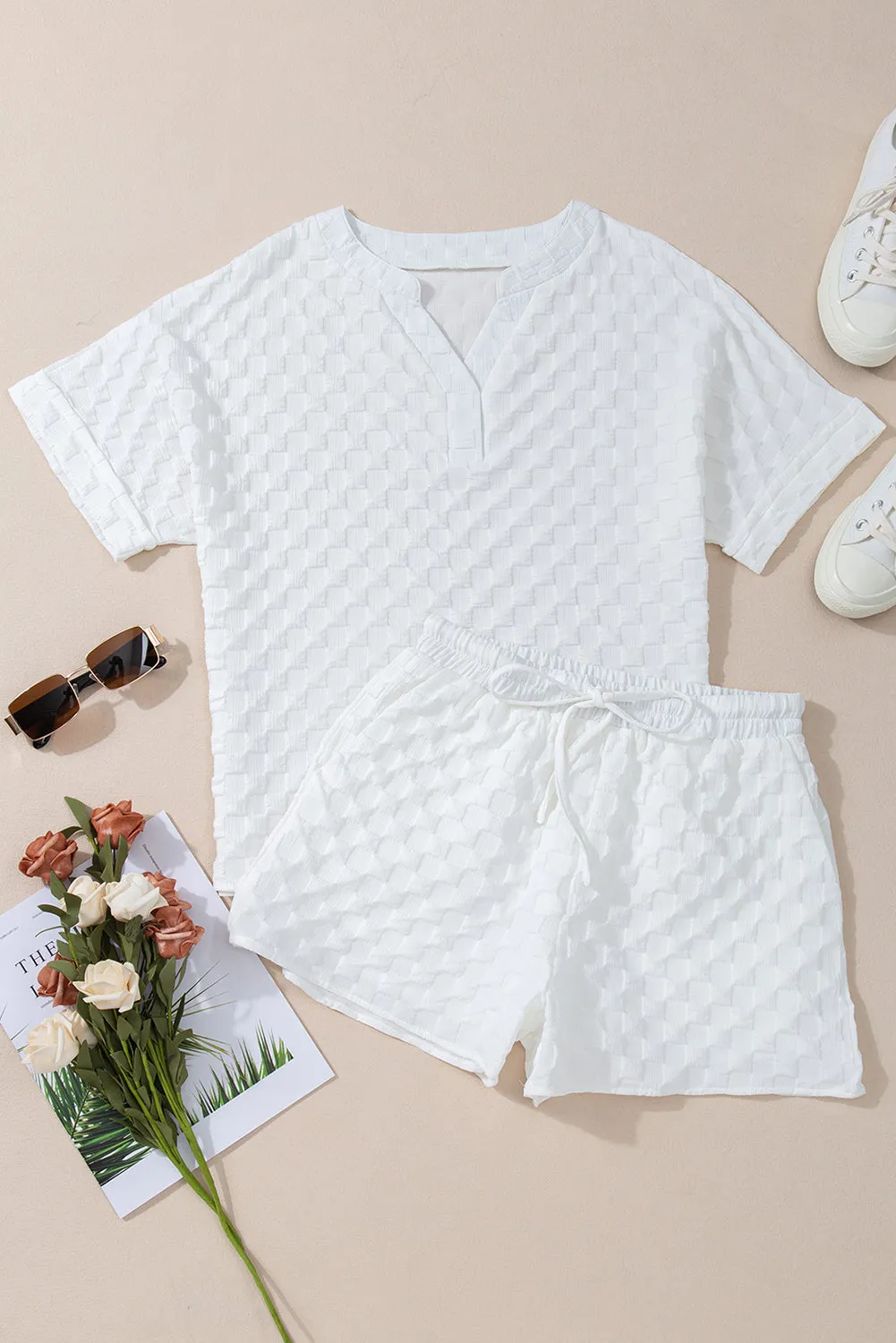 Split Neck Top and Shorts Set