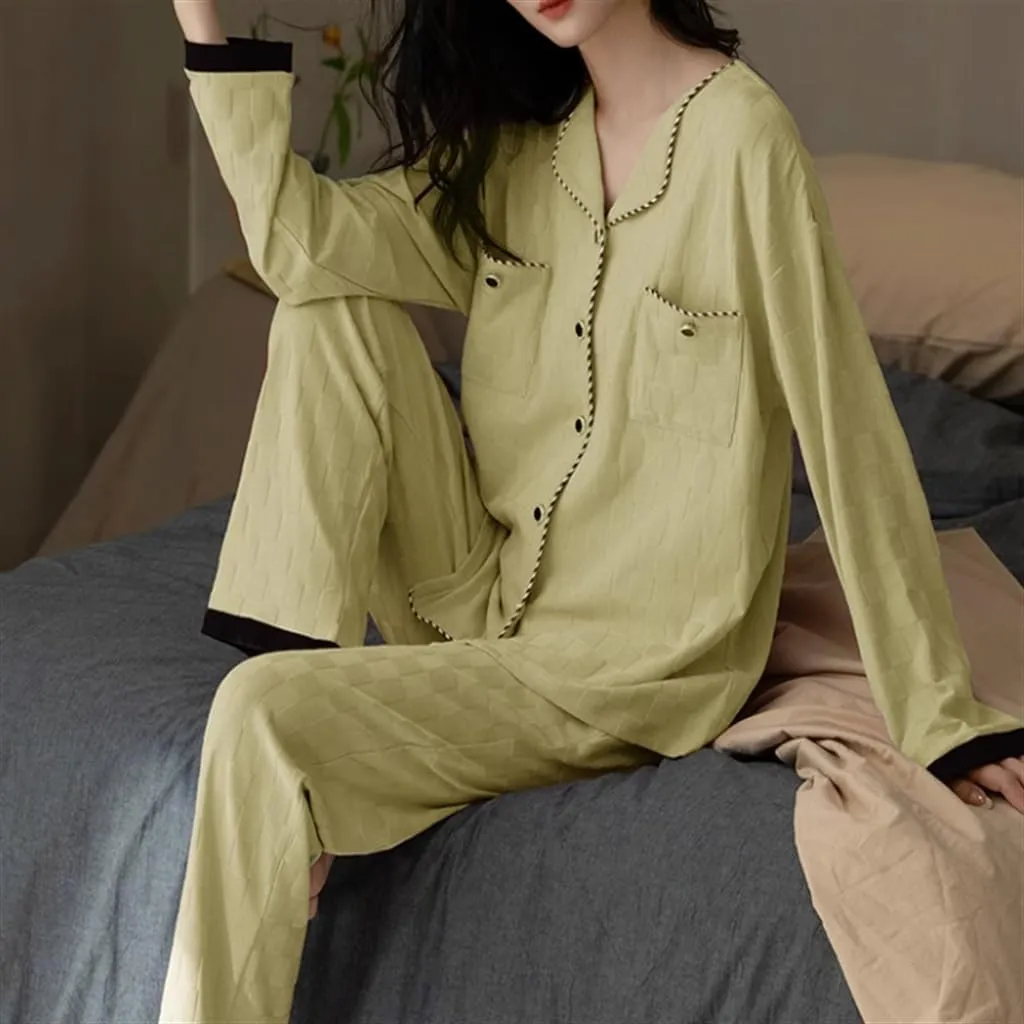 Spring and Autumn Pajamas Women's Long-sleeved Plus Size Home Wear Set Can Be Worn Outside