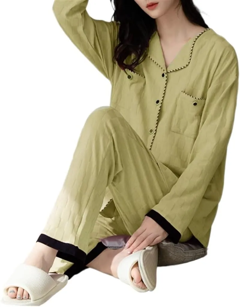 Spring and Autumn Pajamas Women's Long-sleeved Plus Size Home Wear Set Can Be Worn Outside