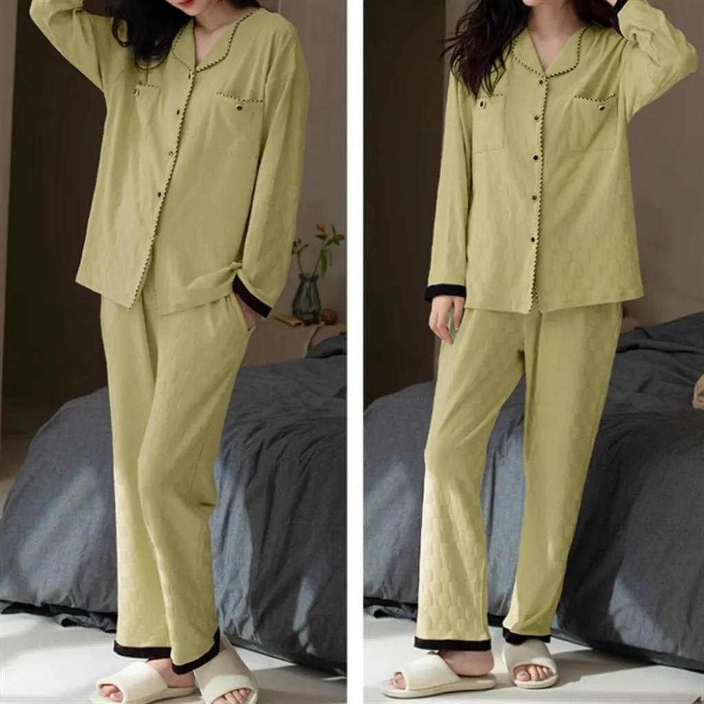 Spring and Autumn Pajamas Women's Long-sleeved Plus Size Home Wear Set Can Be Worn Outside