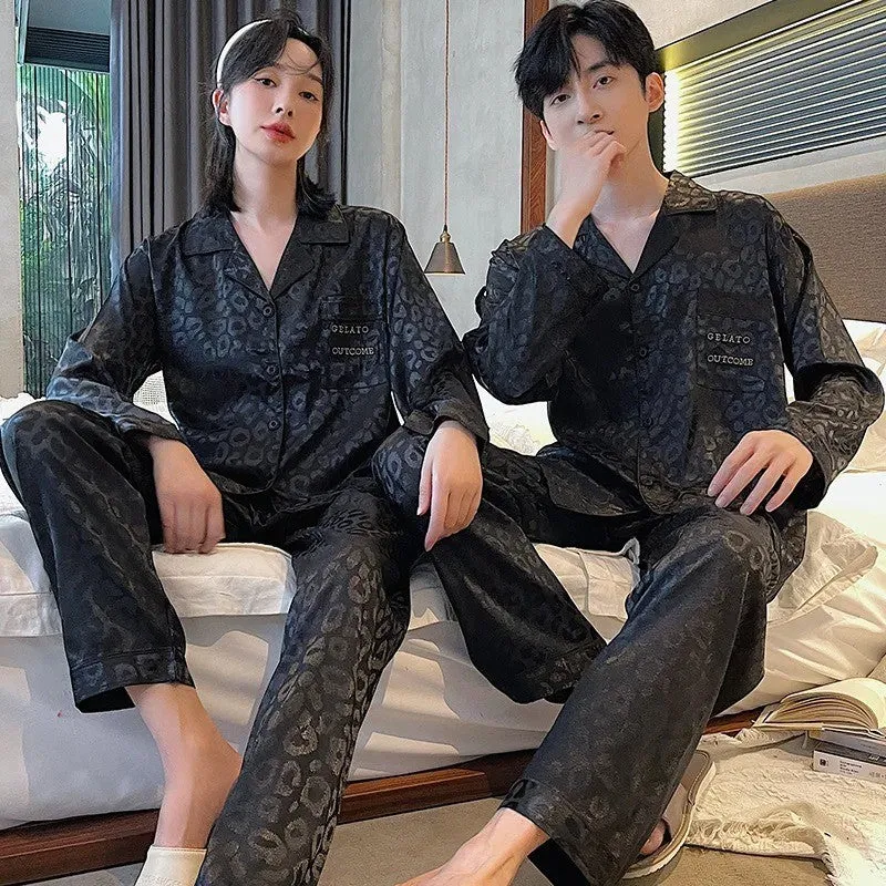 Spring Autumn Ice Silk Couple Pajama Set