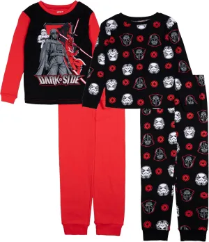 STAR WARS Boys' 4-Piece Long Sleeve and Pants Cotton Pajama Set