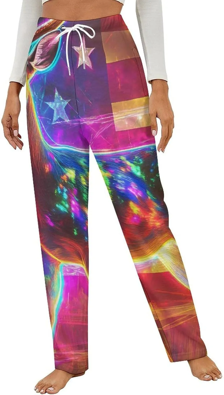 State U.S Flag Deer Women's Pajama Pants Fleece Warm Pj Bottoms Sleepwear Lounge Pants Loungewear