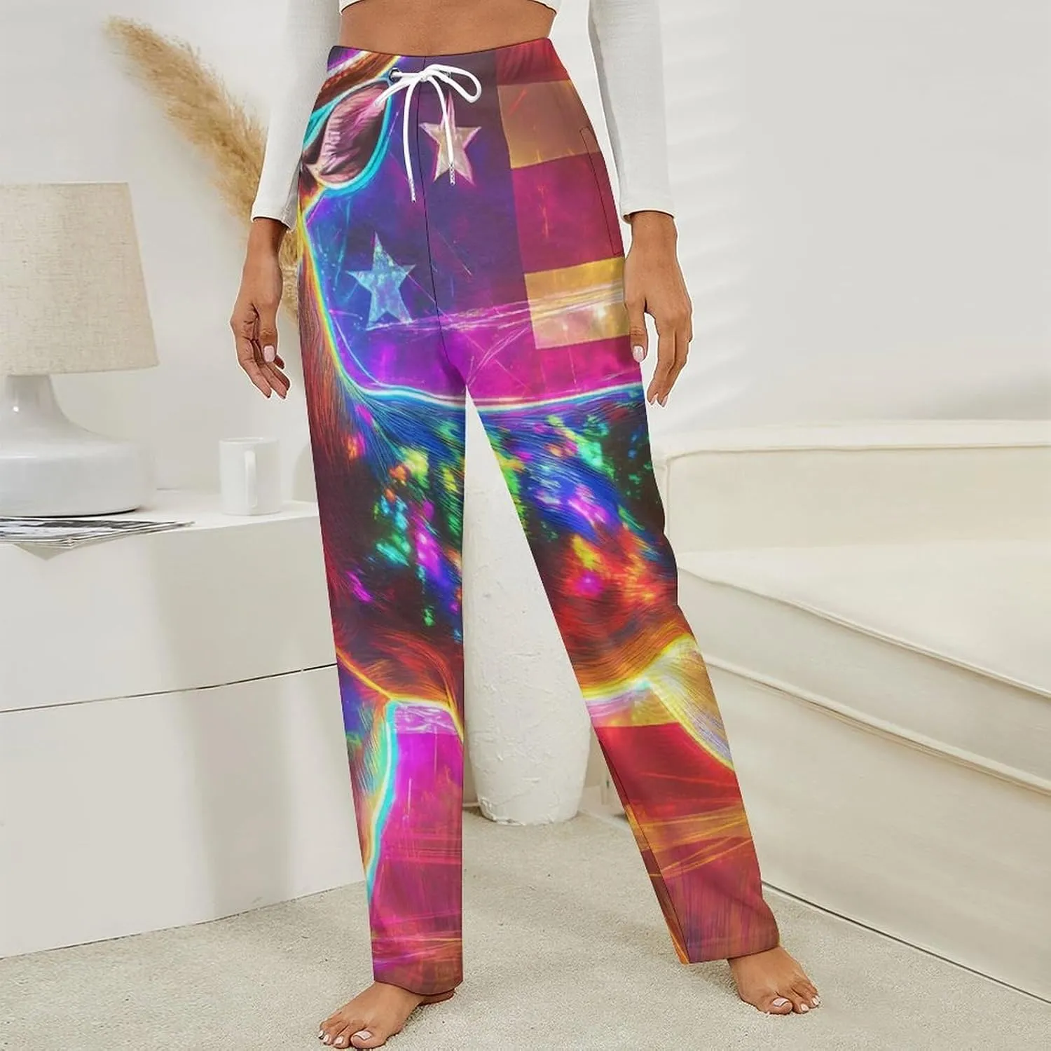 State U.S Flag Deer Women's Pajama Pants Fleece Warm Pj Bottoms Sleepwear Lounge Pants Loungewear