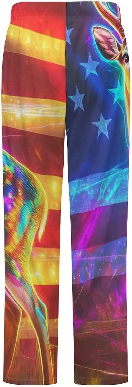 State U.S Flag Deer Women's Pajama Pants Fleece Warm Pj Bottoms Sleepwear Lounge Pants Loungewear
