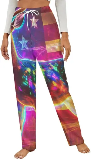 State U.S Flag Deer Women's Pajama Pants Fleece Warm Pj Bottoms Sleepwear Lounge Pants Loungewear