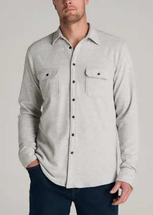 Stretch Flannel Button Tall Men's Shirt in Light Grey Mix