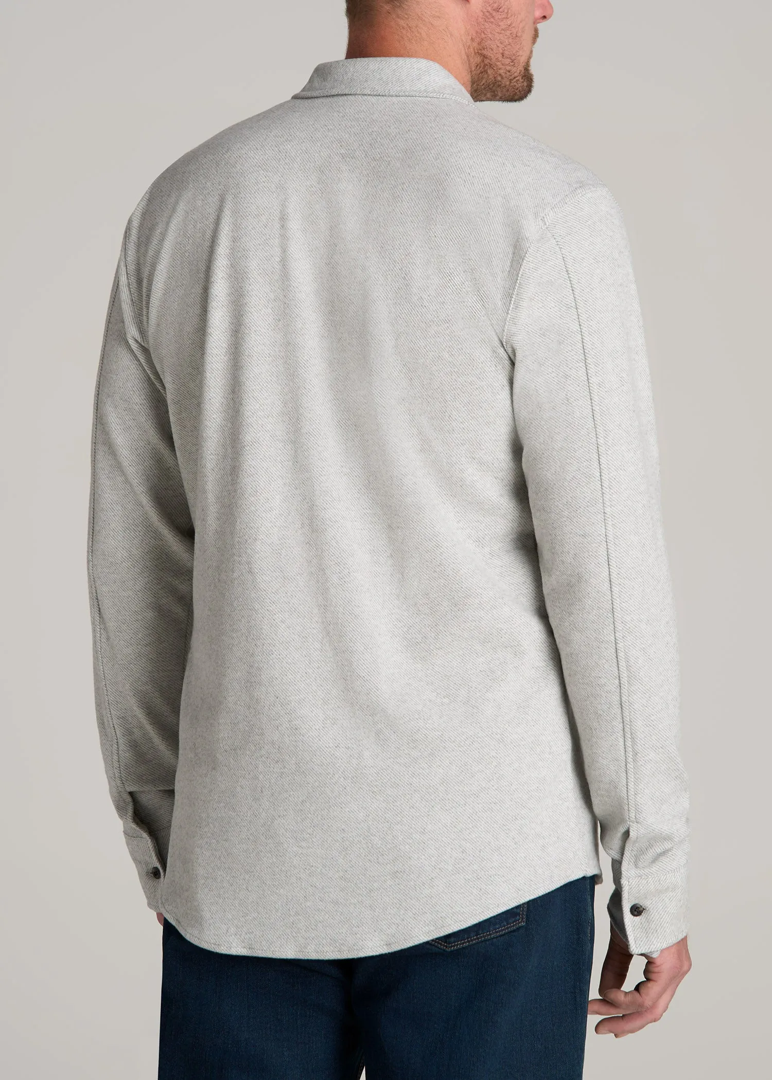 Stretch Flannel Button Tall Men's Shirt in Light Grey Mix