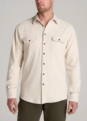 Stretch Flannel Button Tall Men's Shirt in Soft Beige