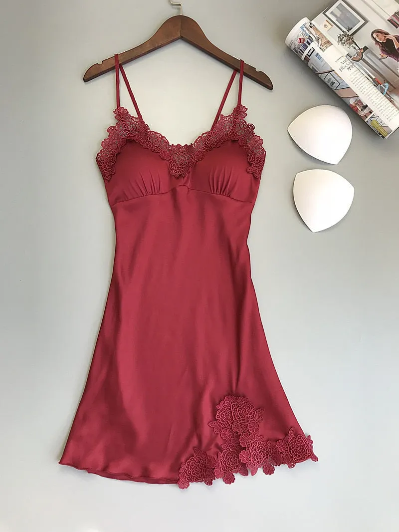 Stylish Sexy Women's Lace Silk Night Dress 4-piece Sets