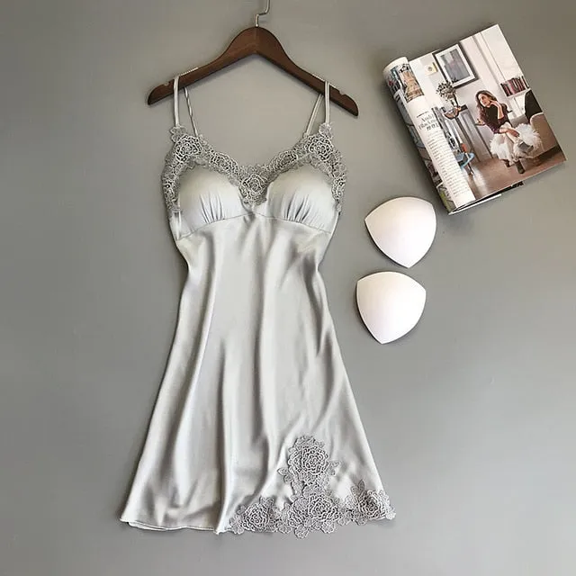 Stylish Sexy Women's Lace Silk Night Dress 4-piece Sets