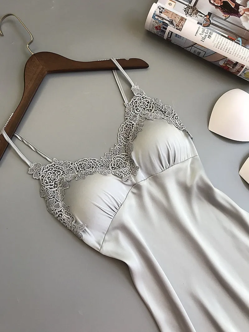Stylish Sexy Women's Lace Silk Night Dress 4-piece Sets