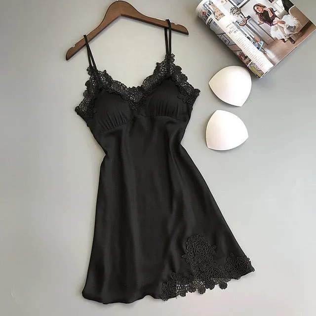 Stylish Sexy Women's Lace Silk Night Dress 4-piece Sets