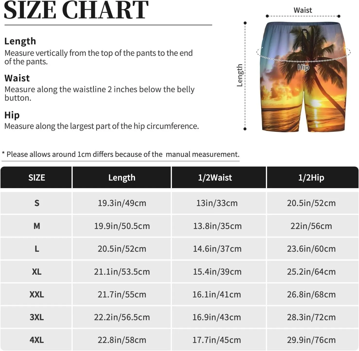 Sunset Hawaiian Palm Tree Print Men's Short Pajama Pants, Comfortable, and Breathable Sleepwear with Side Pockets