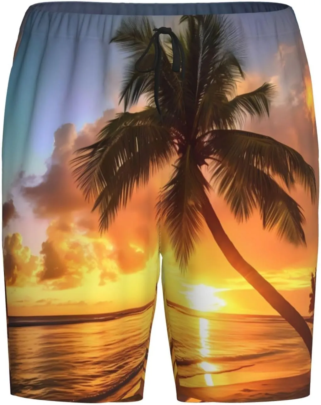 Sunset Hawaiian Palm Tree Print Men's Short Pajama Pants, Comfortable, and Breathable Sleepwear with Side Pockets