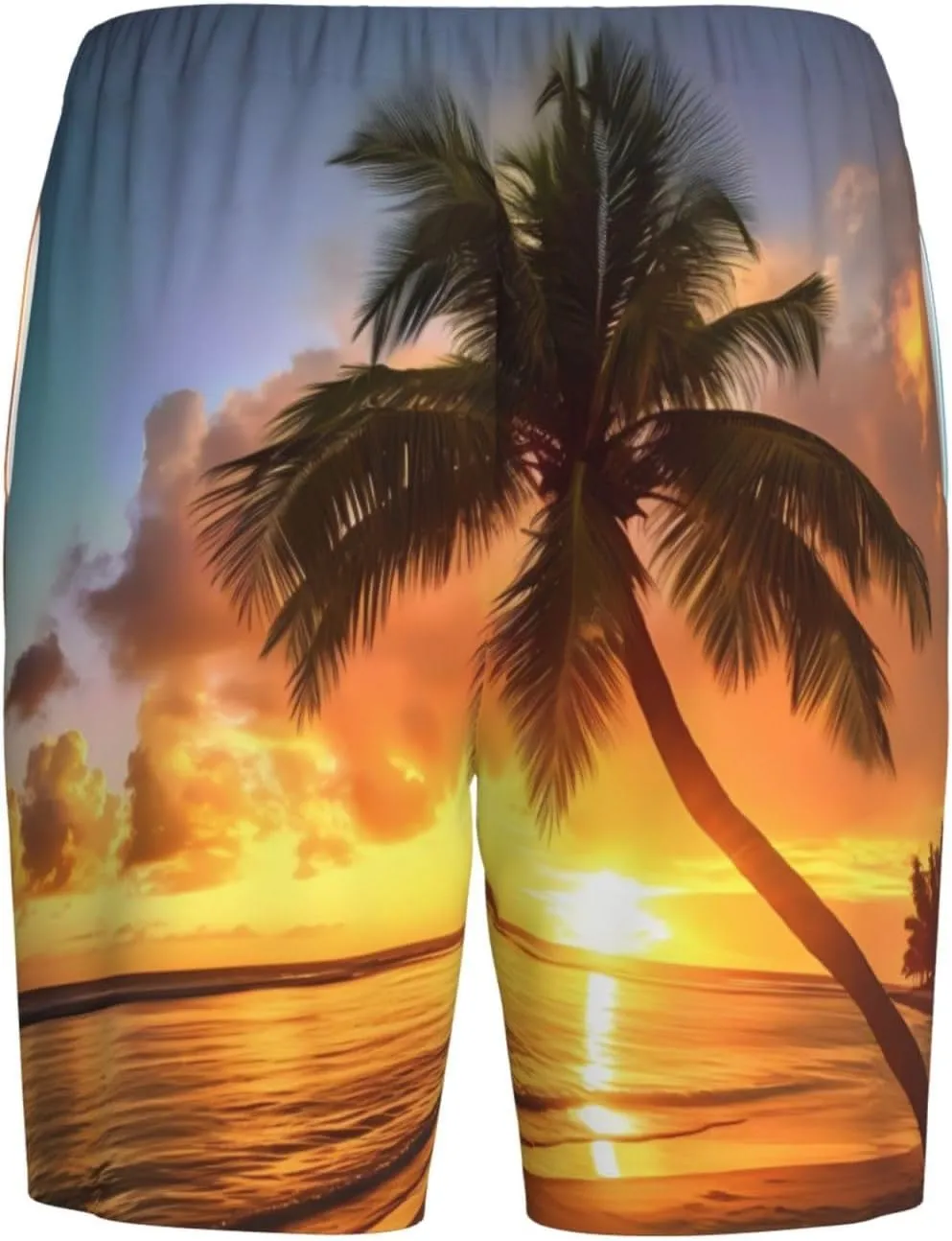 Sunset Hawaiian Palm Tree Print Men's Short Pajama Pants, Comfortable, and Breathable Sleepwear with Side Pockets