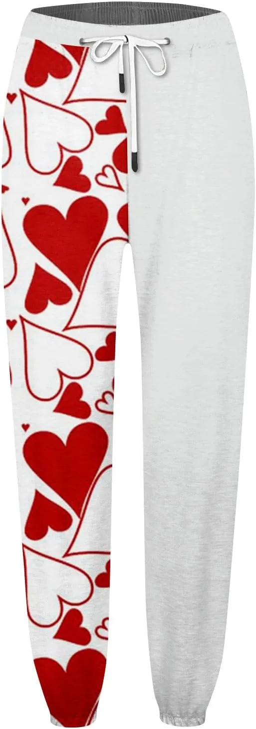 Sweatpants for Women High Waisted Loose Jogger Baggy Elastic Love Print Wide Leg Sweat Pants Pocket Athletic Trousers