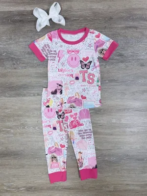 Swiftie Hot Pink Girls Short Sleeve Pajama Set
