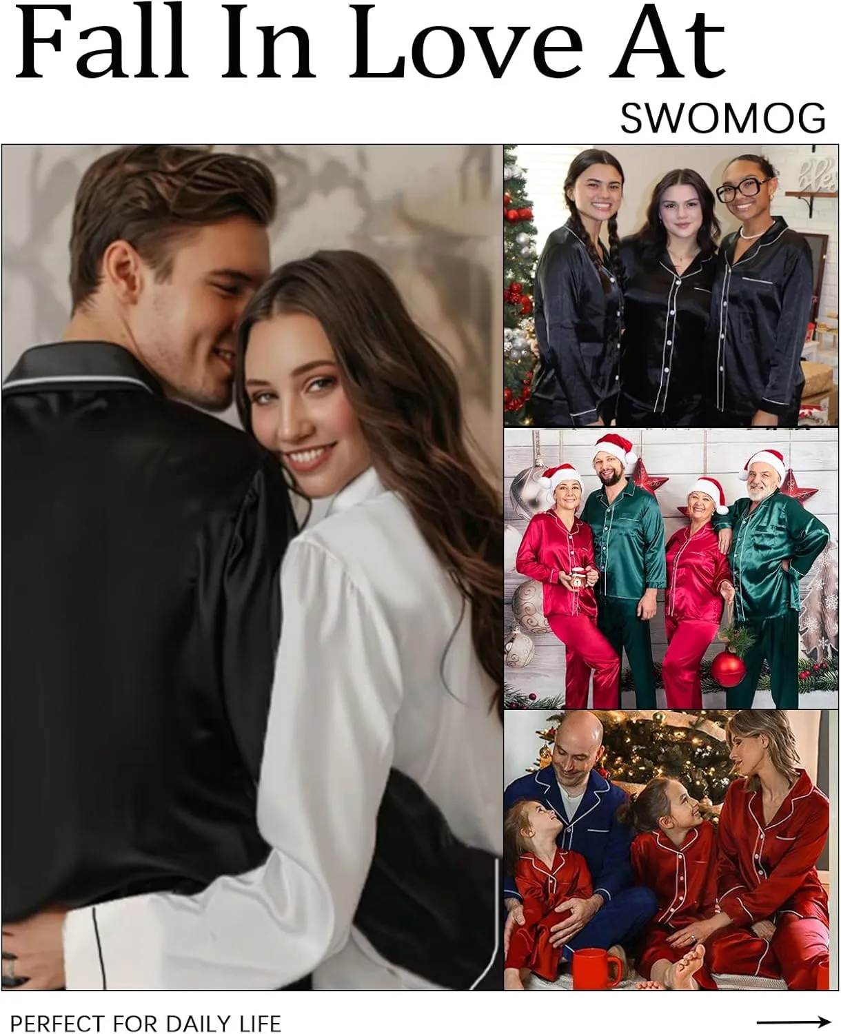 SWOMOG Women & Men Satin Pajamas Set Couple Matching Pajamas Long Sleeve Sleepwear Button Down Loungewear 2 Pcs Pj Set